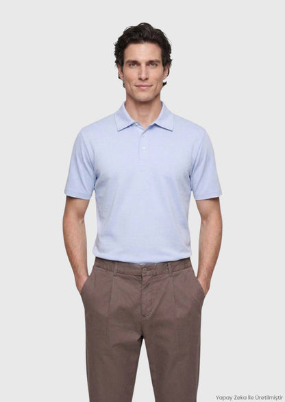 Hellblaues Baumwoll-Mix T-Shirt