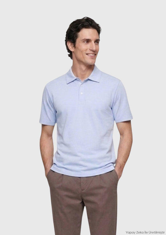 Hellblaues Baumwoll-Mix T-Shirt