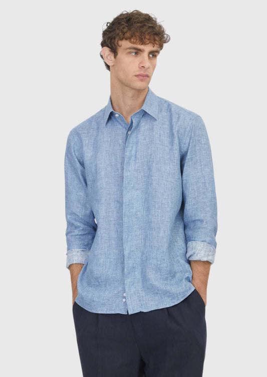 Indigo Bedrucktes Casual Leinenhemd