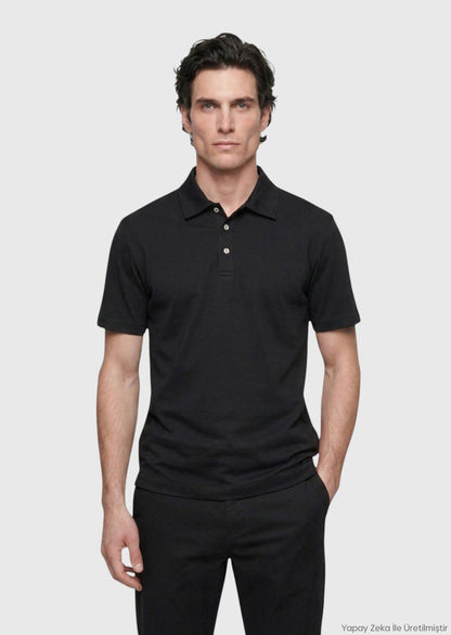 Schwarzes Baumwoll-Misch-T-Shirt