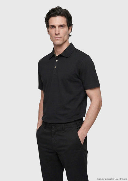 Schwarzes Baumwoll-Misch-T-Shirt