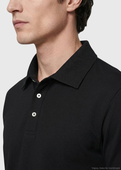 Schwarzes Baumwoll-Misch-T-Shirt