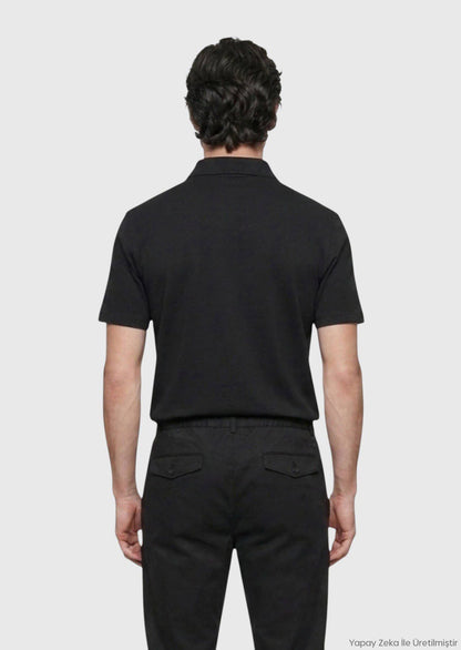 Schwarzes Baumwoll-Misch-T-Shirt