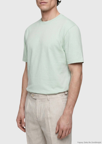 Mintfarbiges Baumwollmix T-Shirt