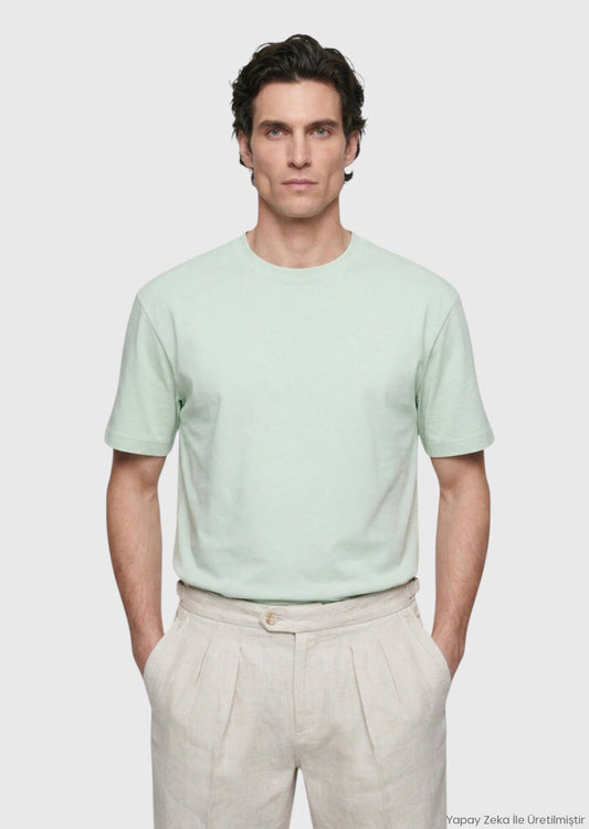 Mintfarbiges Baumwollmix T-Shirt