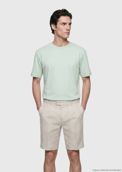 Mintfarbiges Baumwollmix T-Shirt