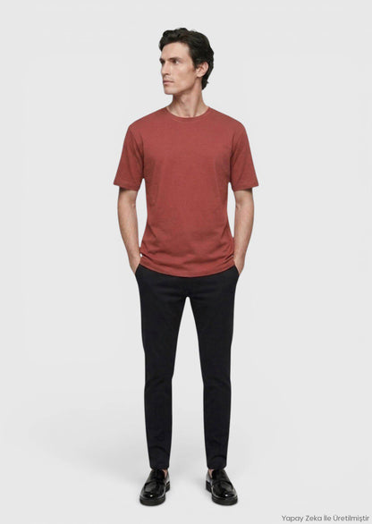 Rotes Baumwoll-Misch-T-Shirt
