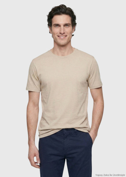 Beiges Baumwoll-Misch-T-Shirt