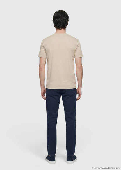 Beiges Baumwoll-Misch-T-Shirt