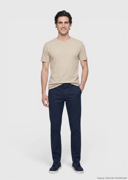 Beiges Baumwoll-Misch-T-Shirt