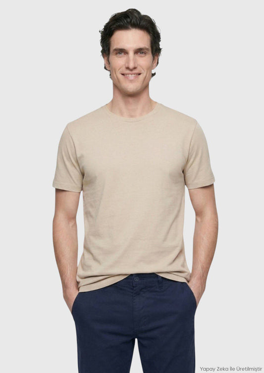 Beiges Baumwoll-Misch-T-Shirt