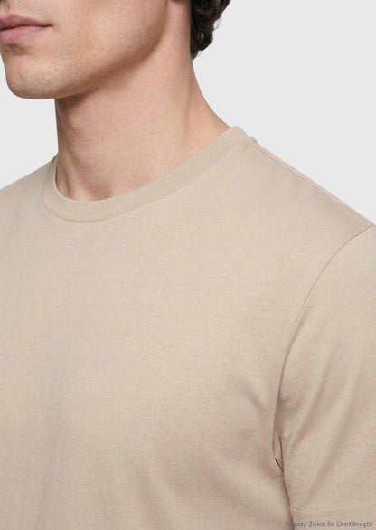 Beiges Baumwoll-Misch-T-Shirt