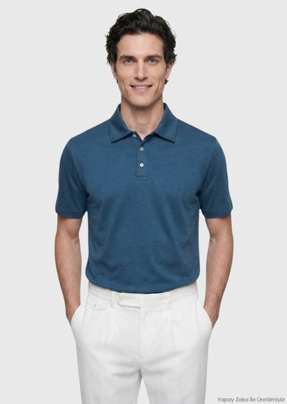 Petrolblaues Baumwollmix T-Shirt