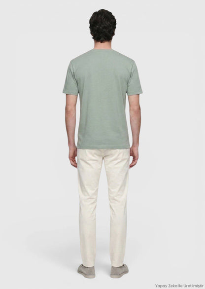 Khaki Unifarbenes Baumwoll-T-Shirt