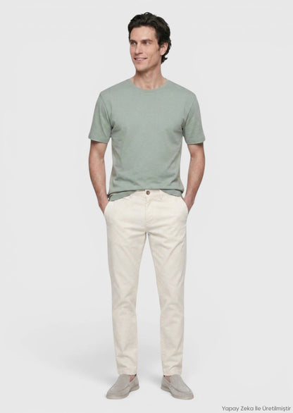 Khaki Unifarbenes Baumwoll-T-Shirt