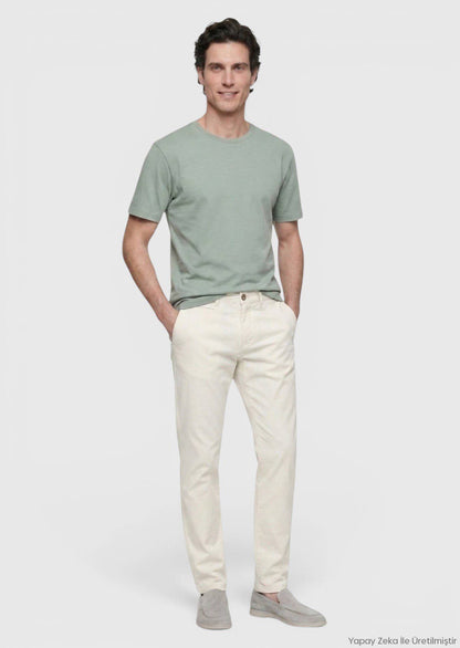 Khaki Unifarbenes Baumwoll-T-Shirt