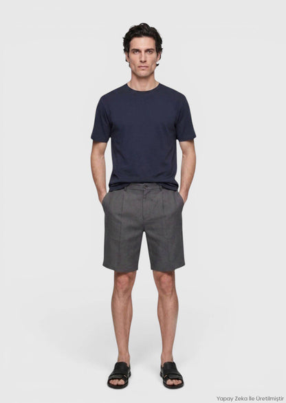 Marineblaues Baumwollmix T-Shirt