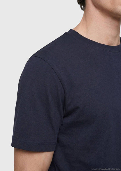 Marineblaues Baumwollmix T-Shirt