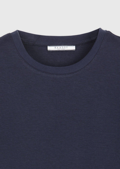 Marineblaues Baumwollmix T-Shirt