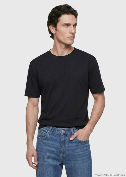 Schwarzes Baumwoll-Mix T-Shirt