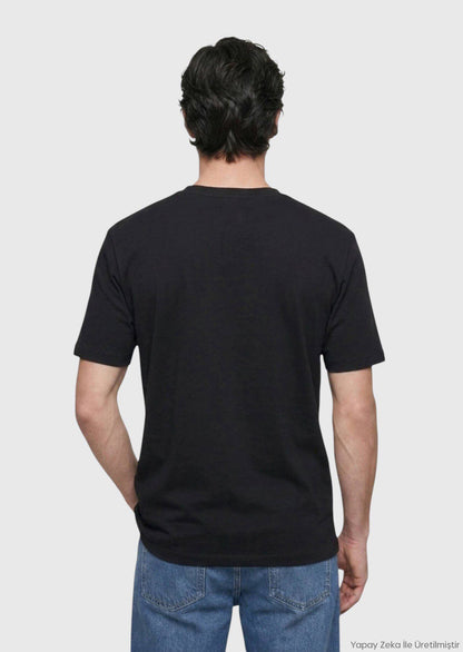 Schwarzes Baumwoll-Mix T-Shirt
