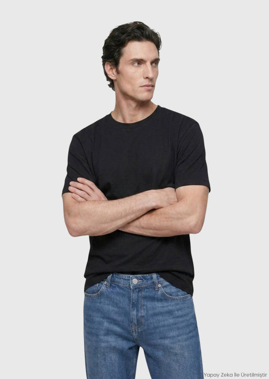 Schwarzes Baumwoll-Mix T-Shirt