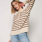 Herita Women's Turtleneck Striped Knit Sweater with Buttonhole Collar