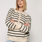 Herita Women's Turtleneck Striped Knit Sweater with Buttonhole Collar