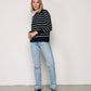 Women's Turtleneck Striped Knit Sweater with Buttonhole Collar