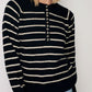 Women's Turtleneck Striped Knit Sweater with Buttonhole Collar