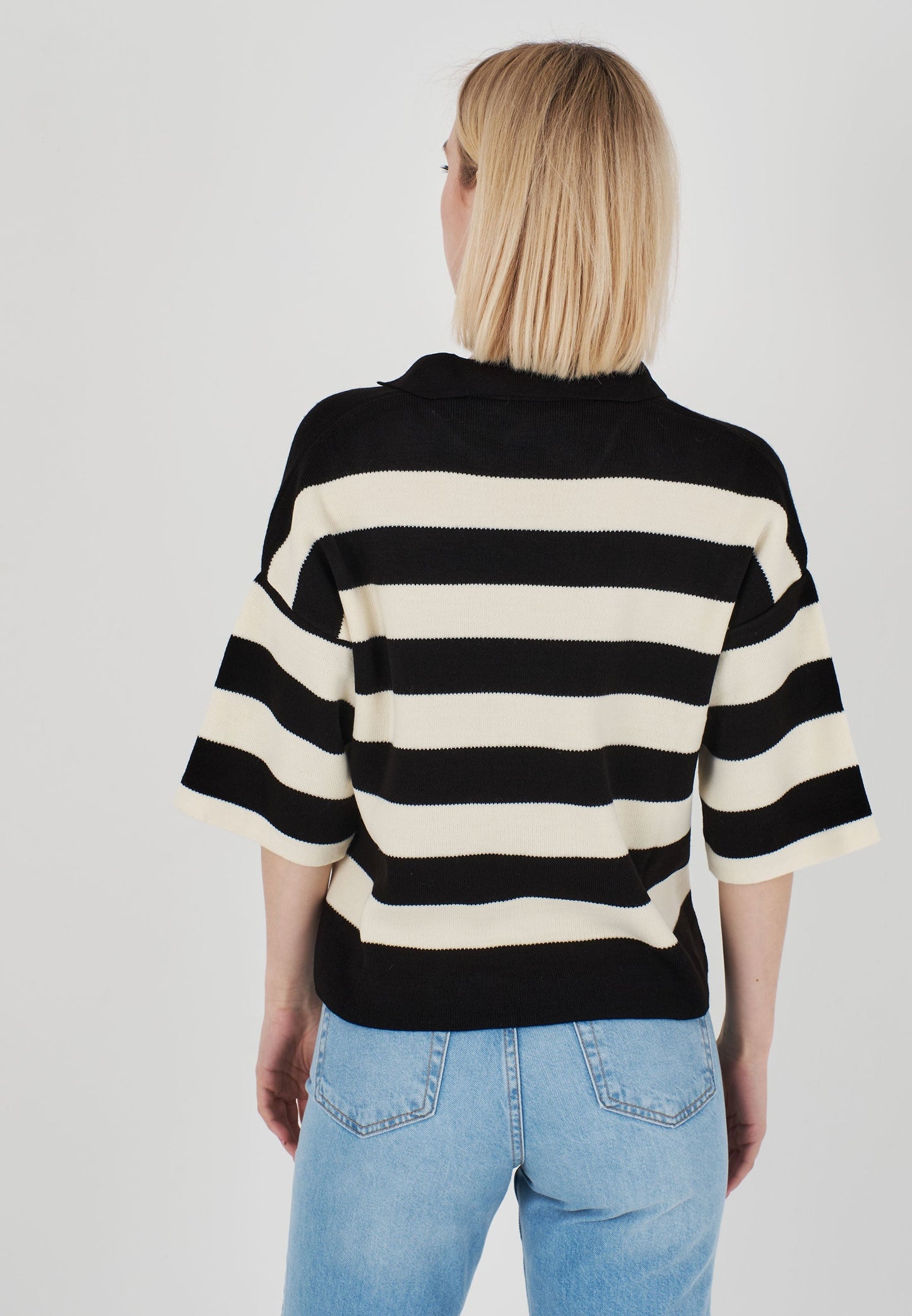 Polo Collar Striped Oversized Sweater