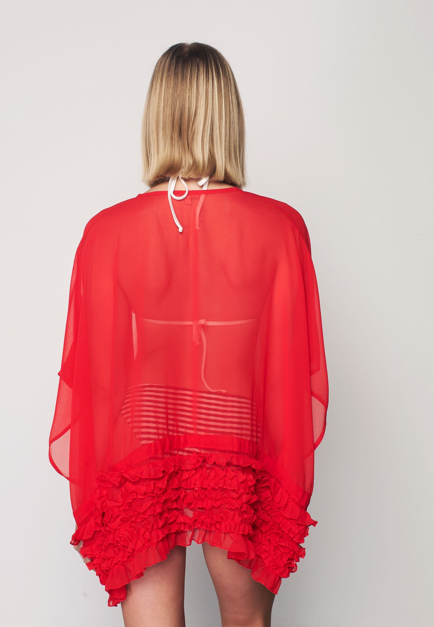 Herita Frill Detailed Kimono Red