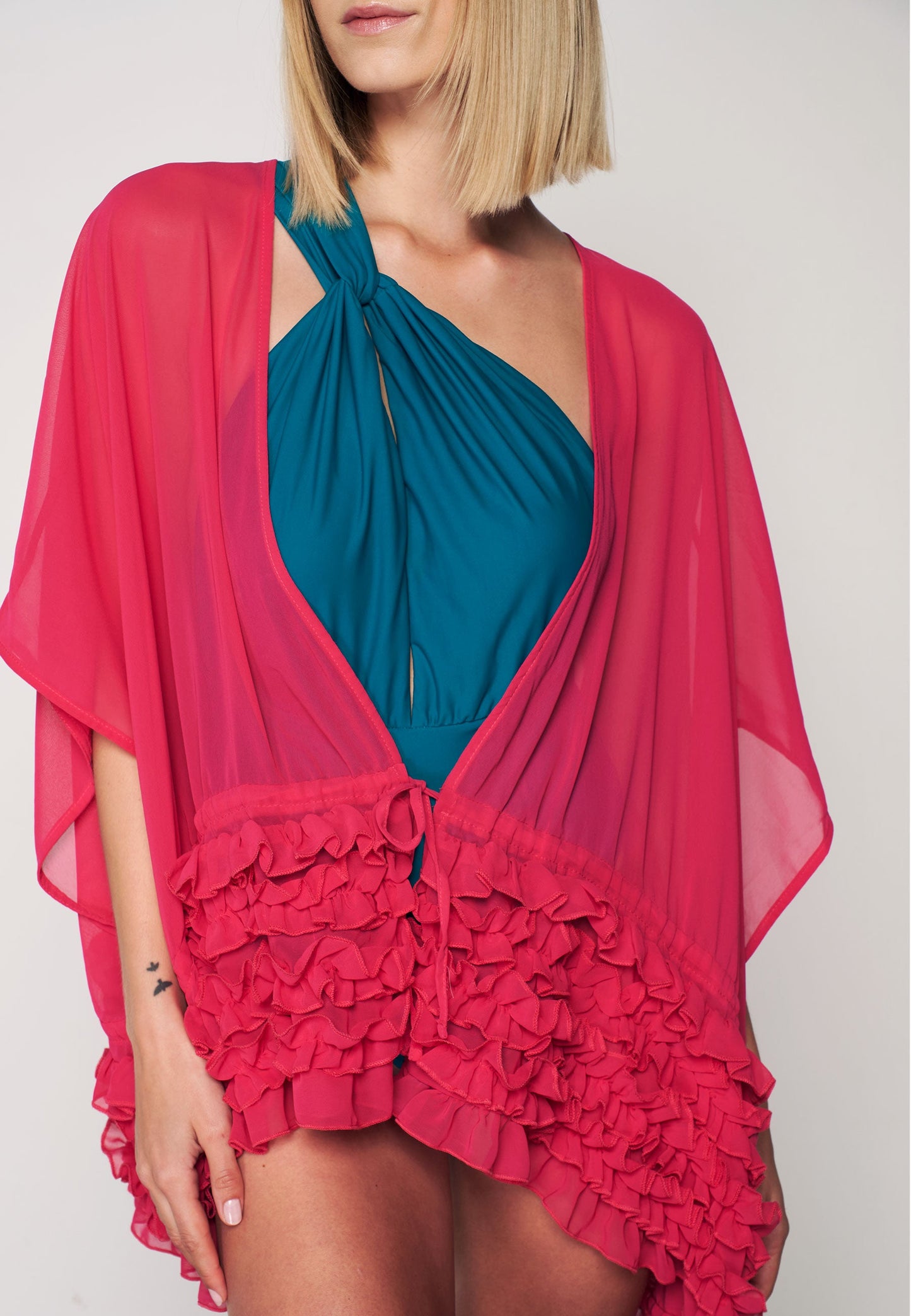 Herita Frill Detailed Kimono Fuschia