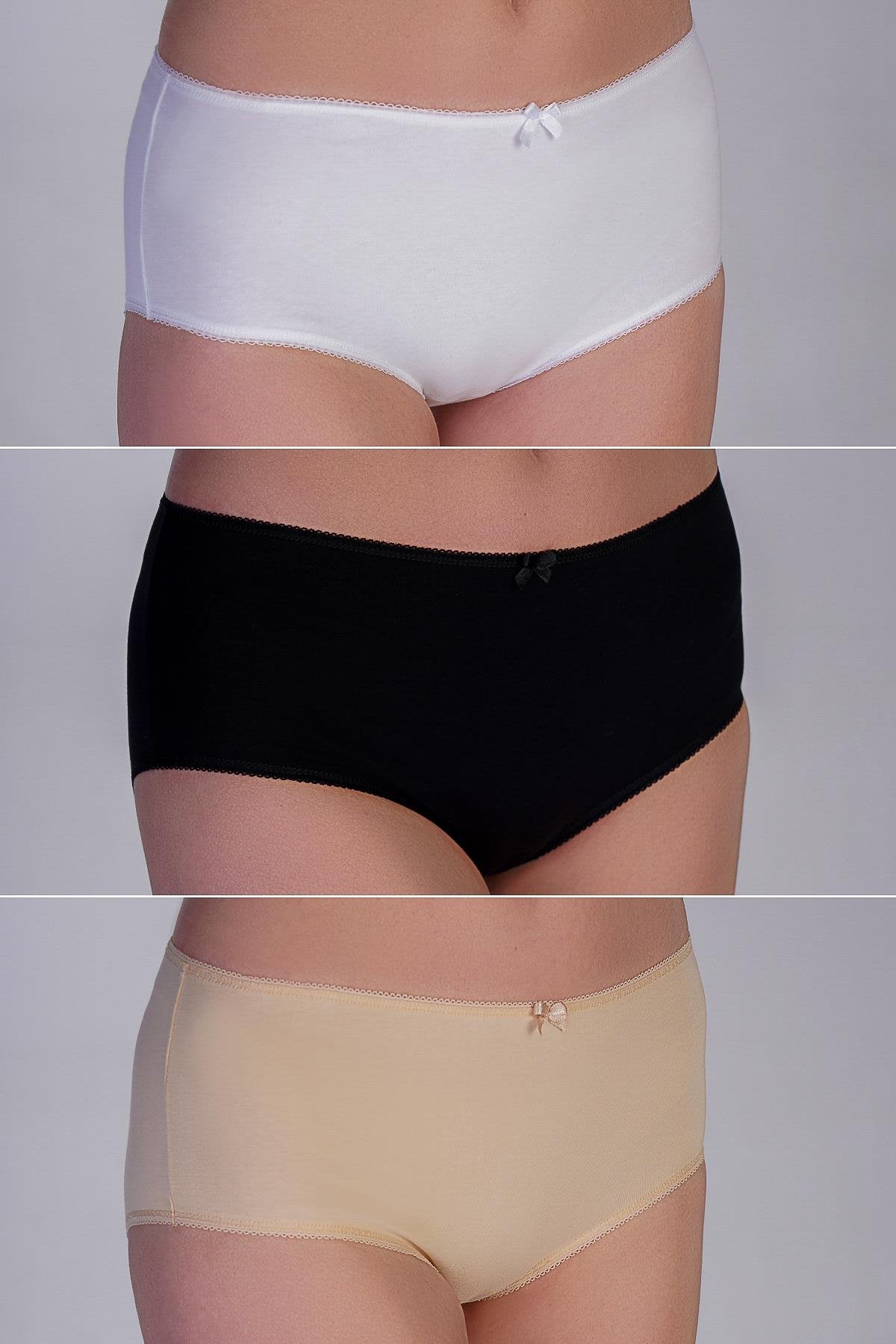 3er-Pack Baumwollslips Schwarz/Weiß/Beige