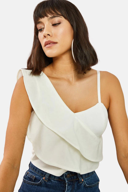 Women's White One Shoulder Blouse