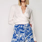 Women's Patterned Linen Skirt with Frill Buckle Detail