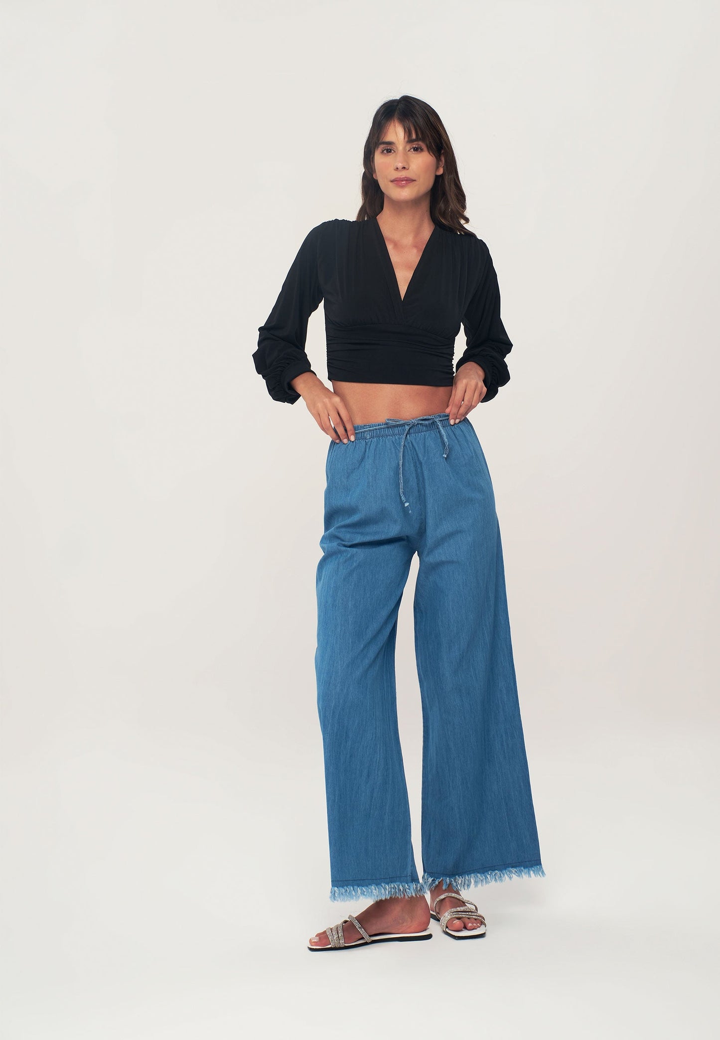 Women's Elastic Waist Trousers with Tassels