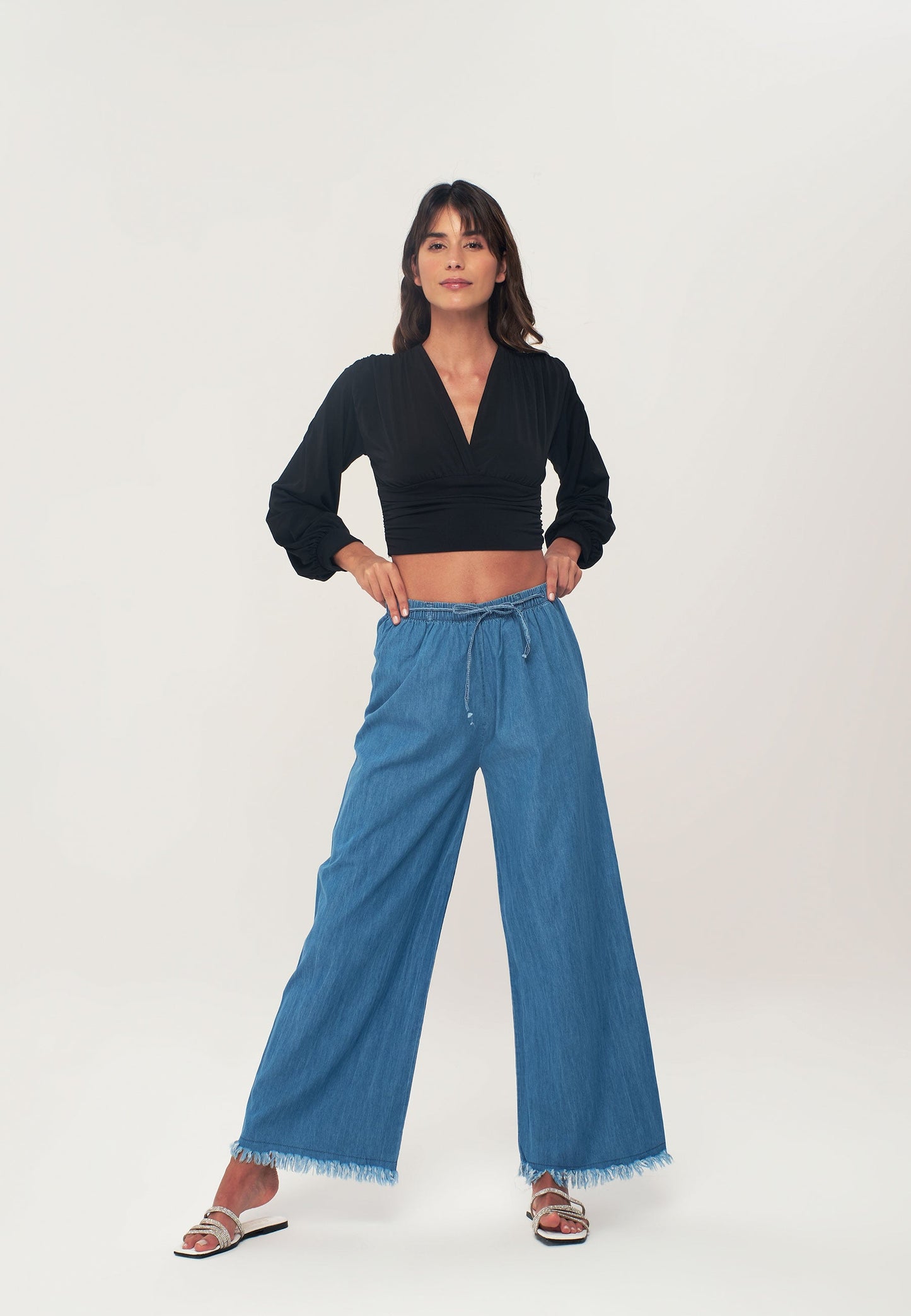 Women's Elastic Waist Trousers with Tassels