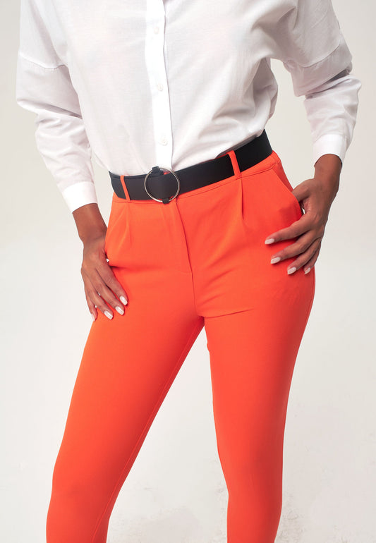 Women's Belted Trousers with Elasticated Waistband