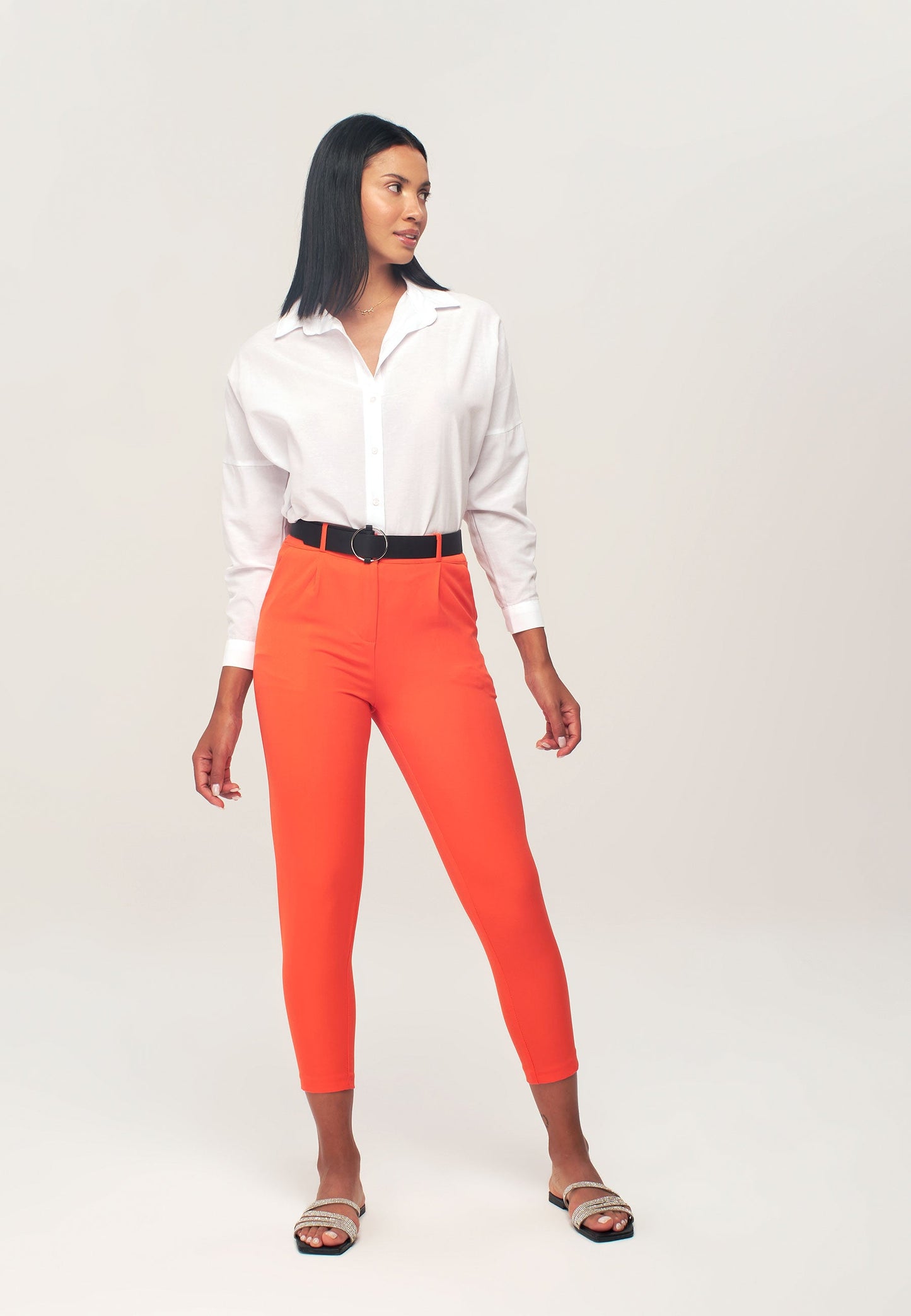 Women's Belted Trousers with Elasticated Waistband