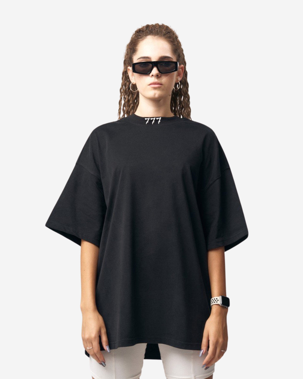 Designer Schwarzes 3D-Druck '777' T-Shirt - Groß