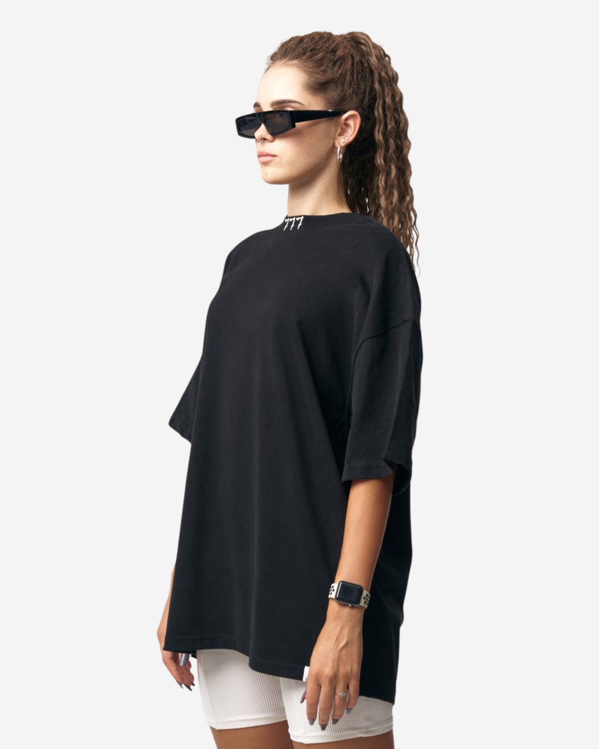 Designer Schwarzes 3D-Druck '777' T-Shirt - Groß
