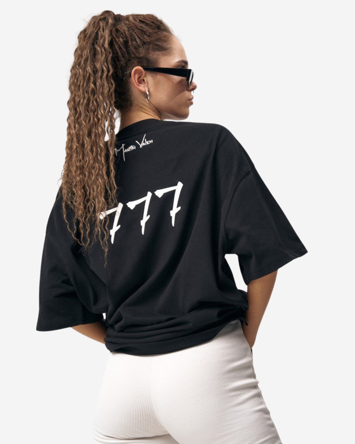 Designer Schwarzes 3D-Druck '777' T-Shirt - Groß