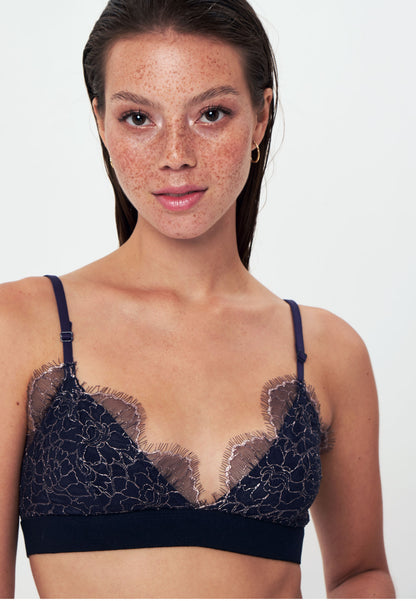 ATHENA BRALETTE - Triangle lace bra - navy blue gold