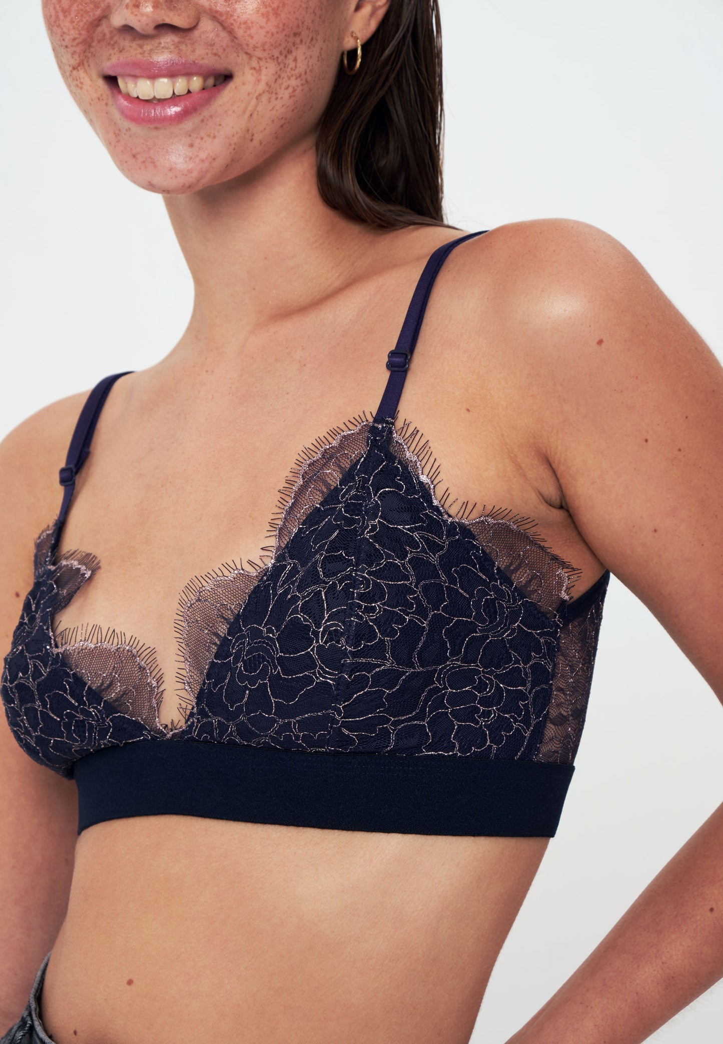 ATHENA BRALETTE - Triangle lace bra - navy blue gold