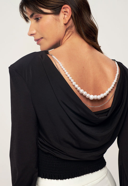 Women's Wadded Candy Blouse with Back Pearl Detail