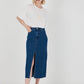 Women's Laser Cut Denim Skirt with Slits