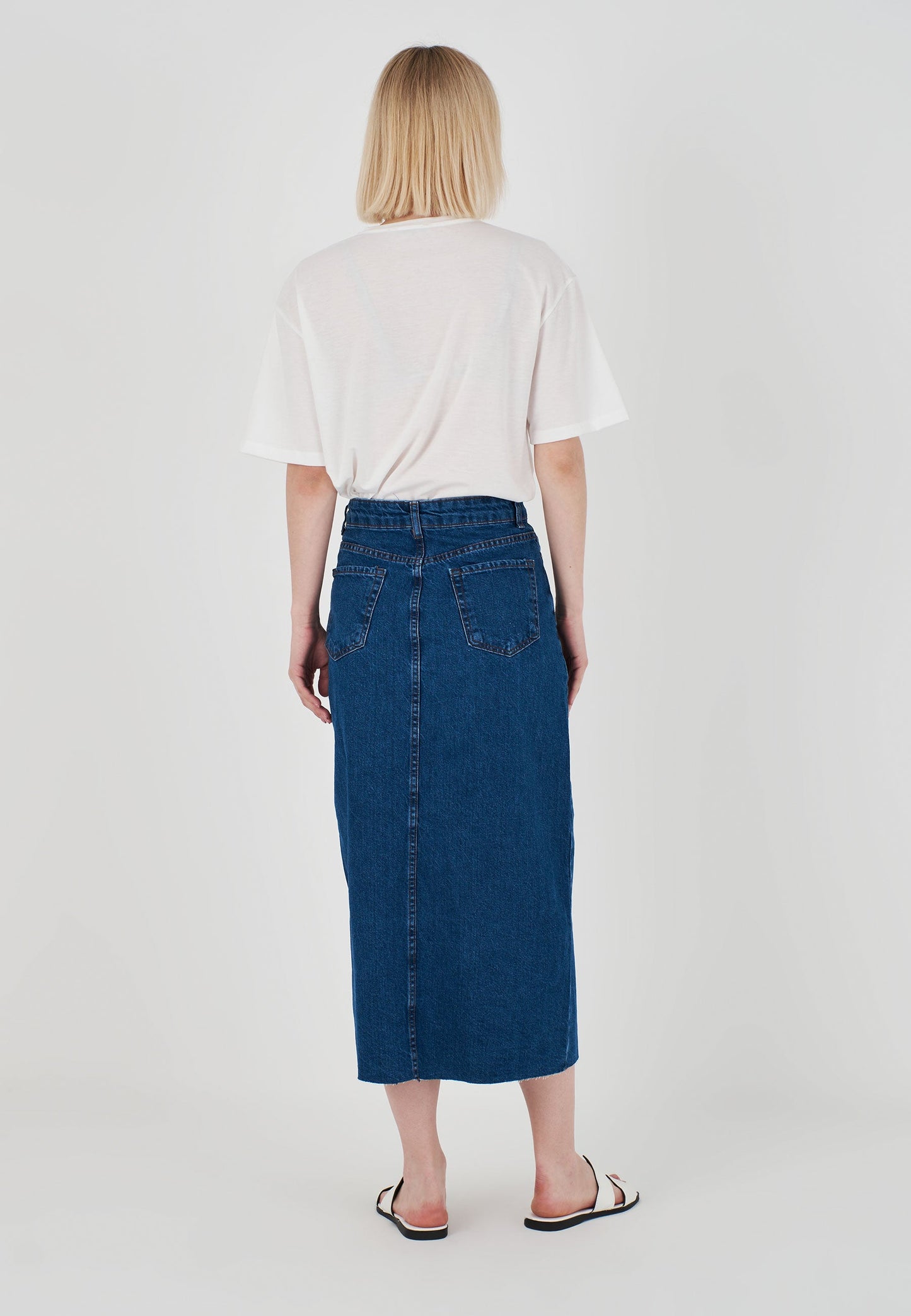 Women's Laser Cut Denim Skirt with Slits