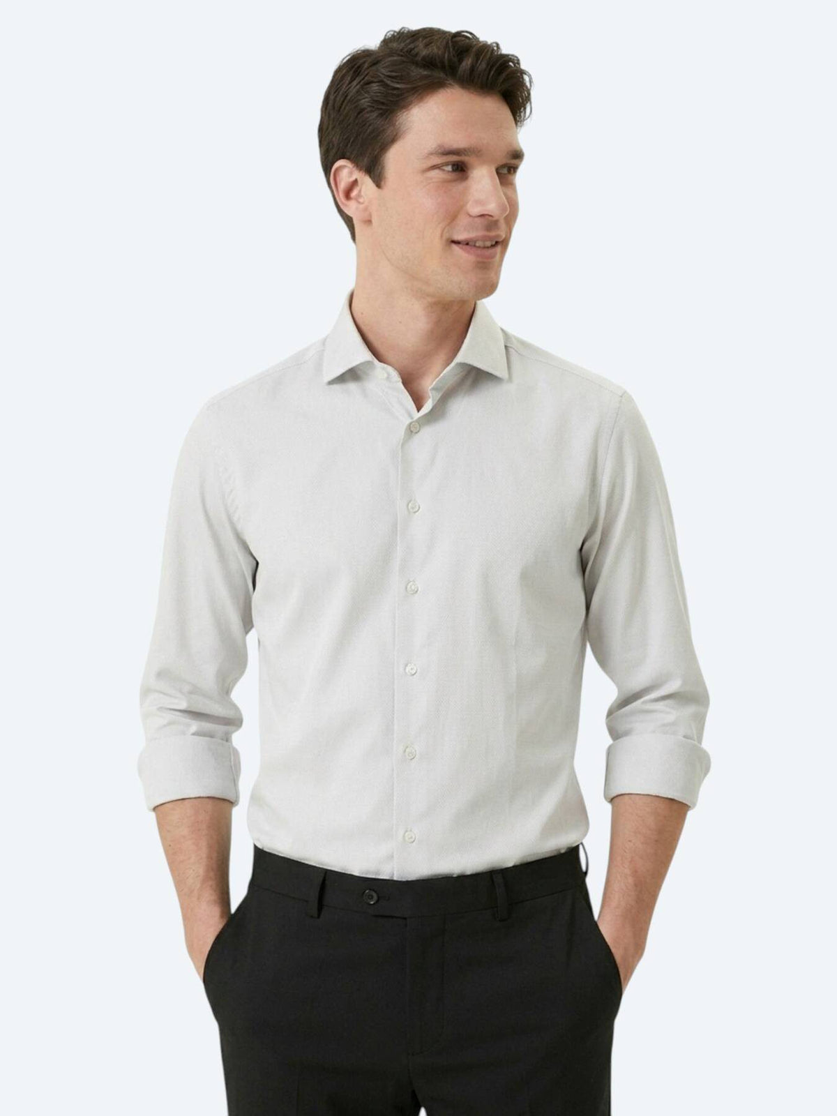 Graues Klassisches Slim Fit Hemd 100% Baumwolle