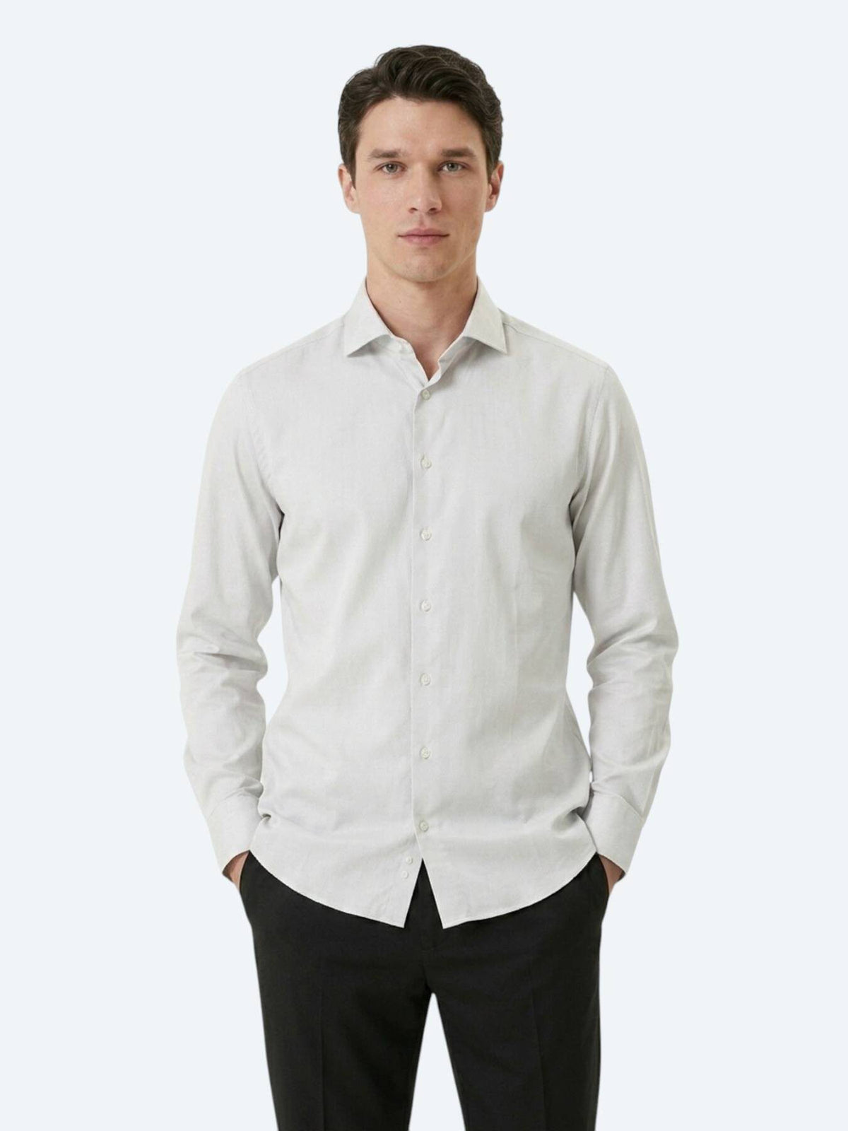 Graues Klassisches Slim Fit Hemd 100% Baumwolle